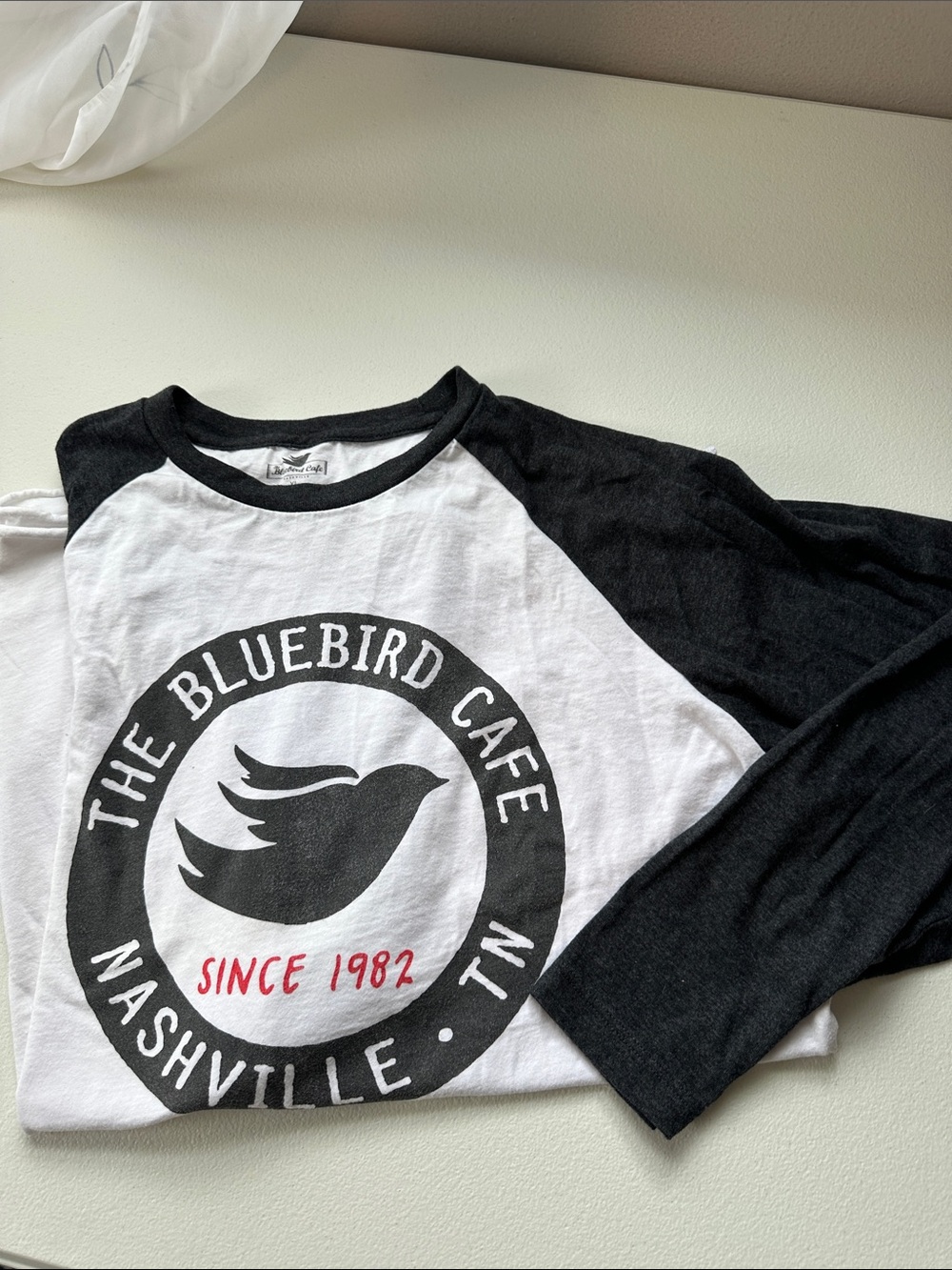 The Bluebird Cafe Ladies long sleeve baseball tee - Black & White - XL